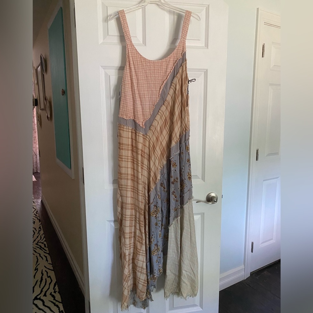 Free People patchwork boho sleeveless maxi dress Sz M cottage core romantic